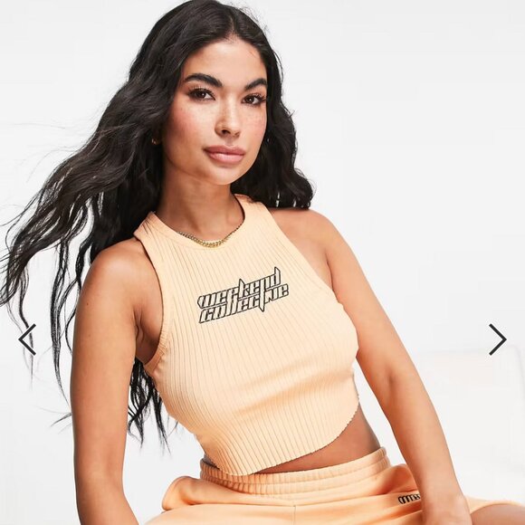 NWOT! ASOS Designs Peach/Orange 'Weekend Collective' Crop Racerback Tank Top - Picture 1 of 8